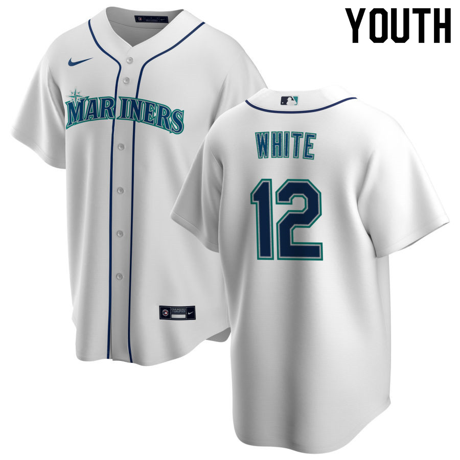 Nike Youth #12 Evan White Seattle Mariners Baseball Jerseys Sale-White - Click Image to Close